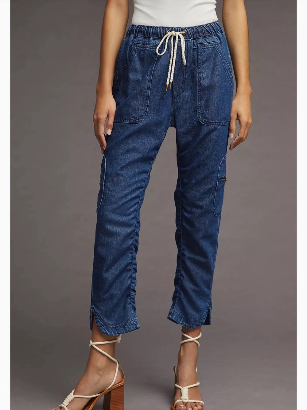 Pilcro Cottage Blue Denim Utility Jeans Anthropologie Drawstring Pull On Sz S